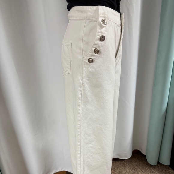 FREE MARKET WHITE DENIM SAILOR PANTS SUPER WIDE LEGS SILVER BUTTONS M - Picture 4 of 9